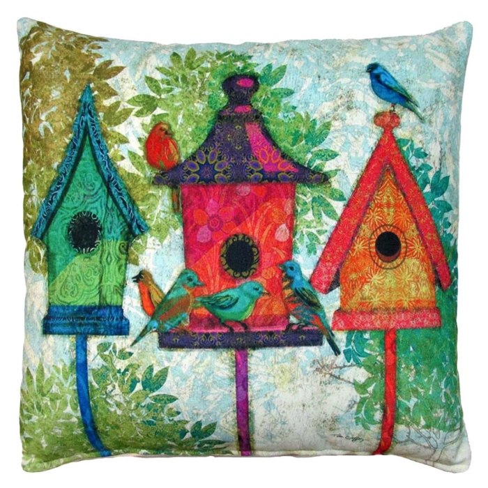 Outdoor Pillow 3 Birdhouses 18x18 <br>(Item # tc3blcs) - Image 2