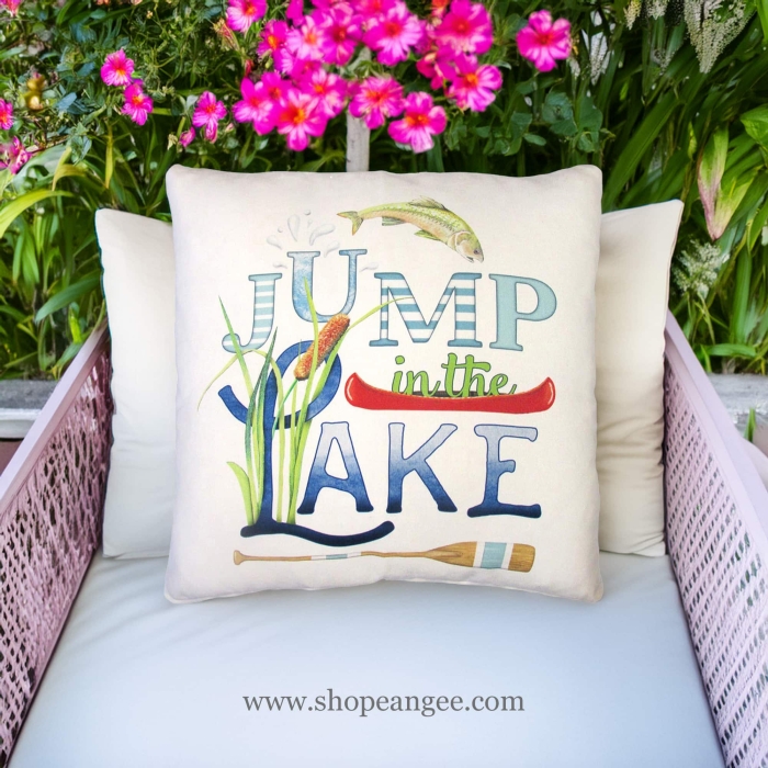 Outdoor Pillow Jump in Lake 18x18 <br>(Item # mlt707lcs)