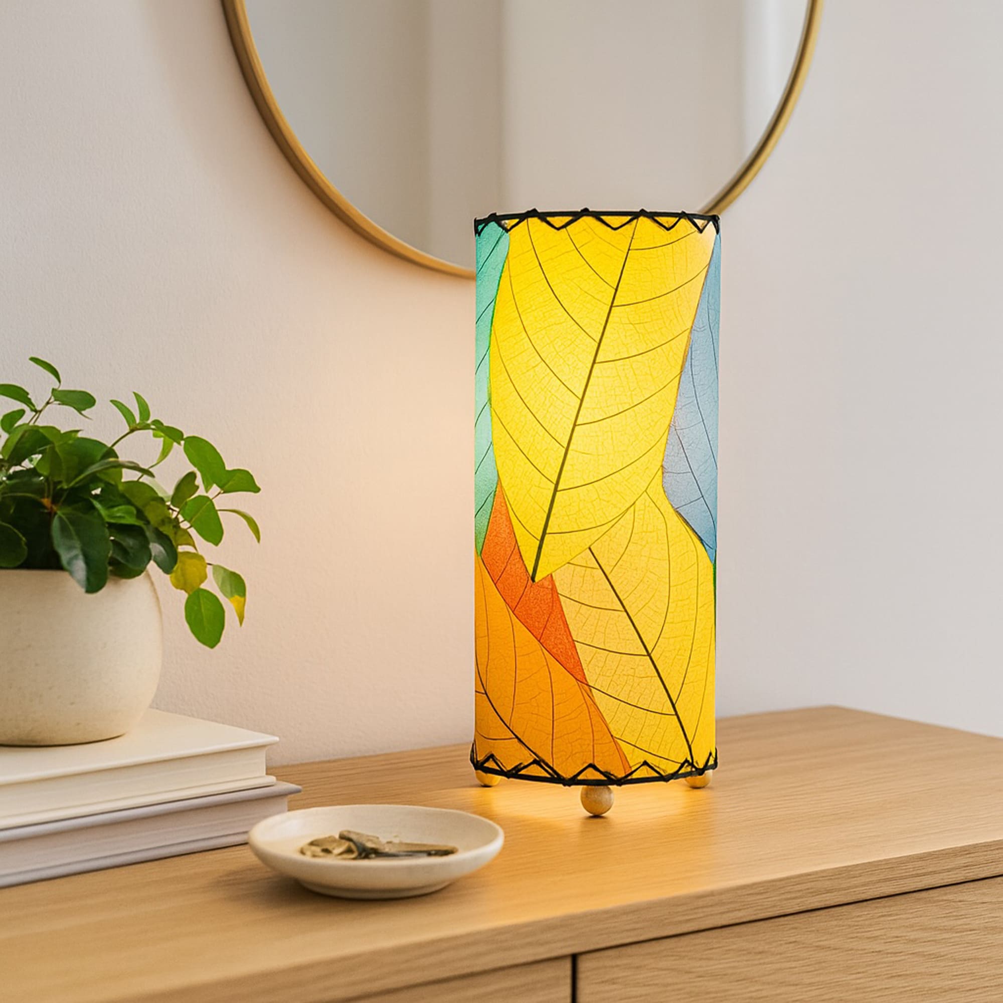 380-t-m-lifestyle-3.jpg 12 Inch Cocoa Leaf Cylinder Table Lamp