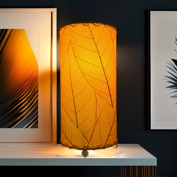 12 Inch Cocoa Leaf Cylinder Table Lamp Orange<br>(Item #380 t o)