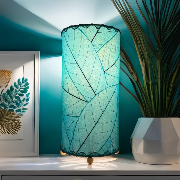 12 Inch Cocoa Leaf Cylinder Table Lamp Sea Blue<br>(Item #380 t sb)